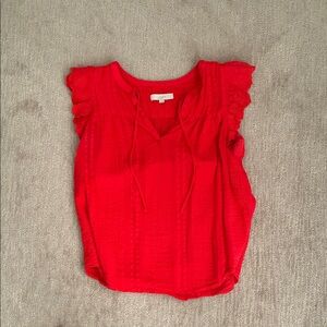 LOFT Red Ruffle Sleeve Blouse